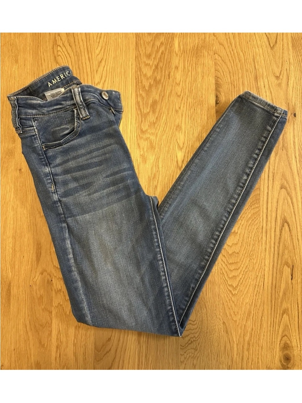 American Eagle Womens Super High-Rise Slim Button Fly Medium Wash Blue Stretch 2